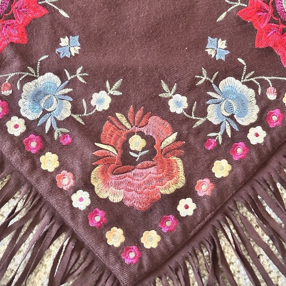 Vintage Embroidered Piano Shawl Cashmere Blend Floral Brown Boho Gypsy‎ Wrap - Picture 4 of 10